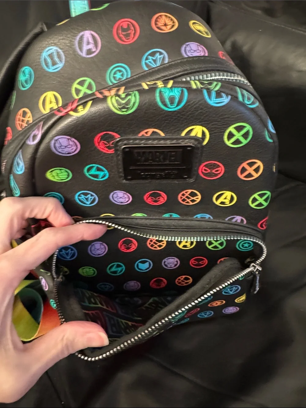 Marvel Kids Rainbow Icons Mini Backpack - Black with Rainbow Straps